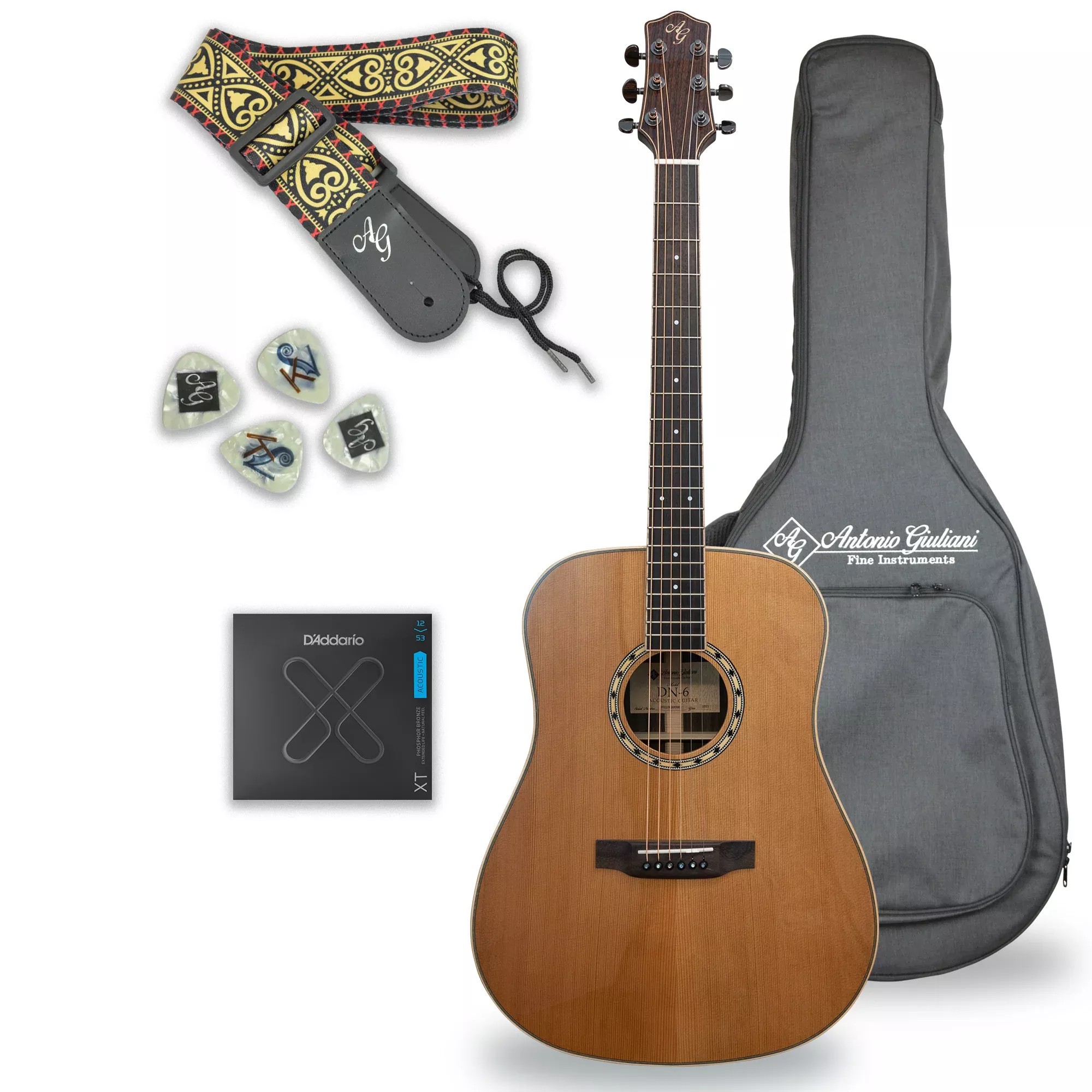 Antonio Giuliani DN-6 Dreadnought Rosewood Acoustic Guitar Outfit
