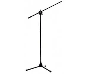 Black Mic Stand with Boom and Adjustable Arm, Tripod Base, Foldable Legs