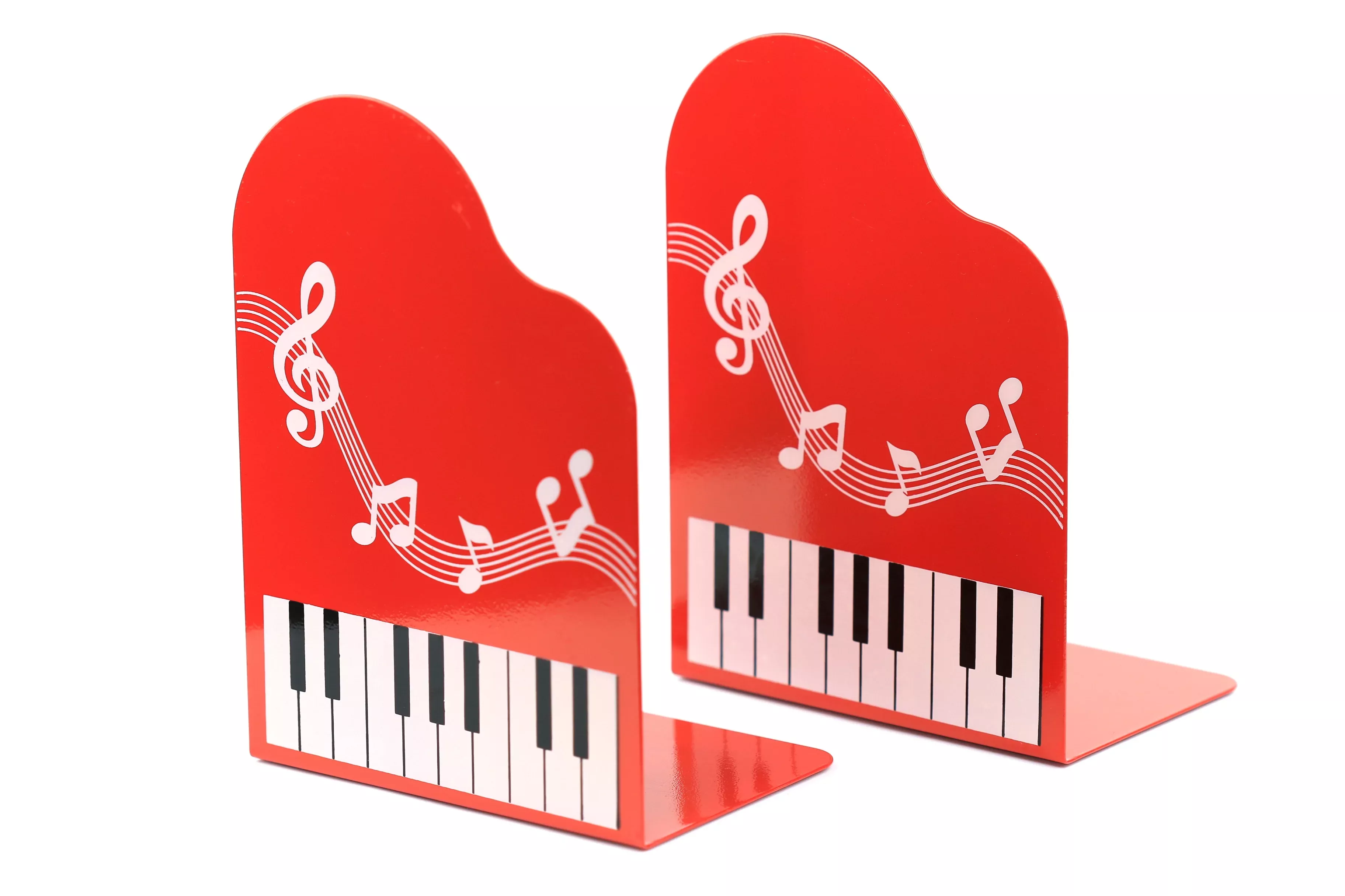 Grand Piano Metal Bookends - Red, Music Notation Design (Pair)