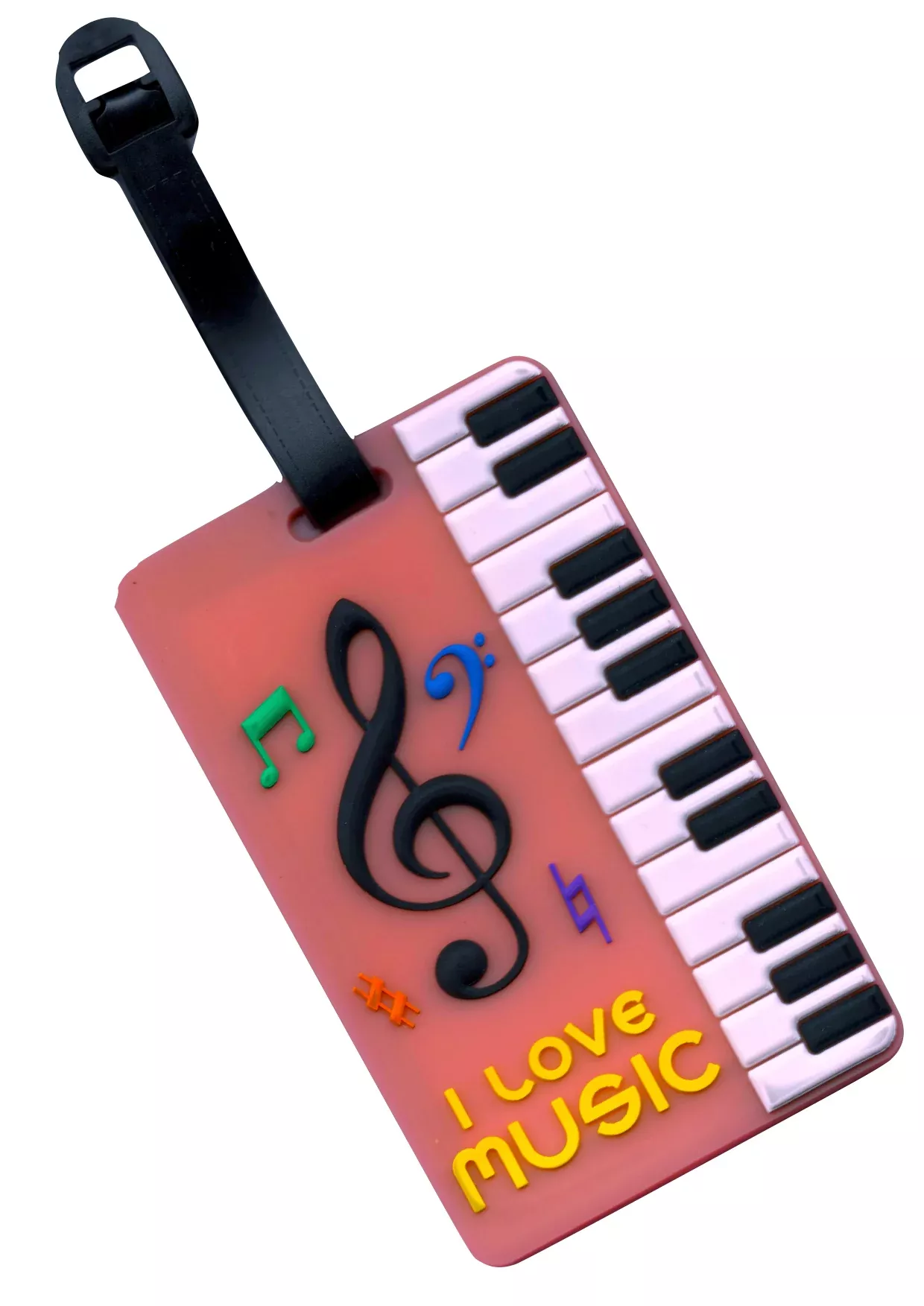 Keyboard & Music Symbols Bag Tag - Pink PVC