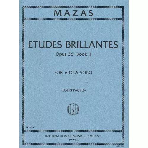 Mazas, Jacques Féréol - Etudes Brillantes, Op 36, Book 2 - Viola solo - edited by Louis Pagels - International Music Co